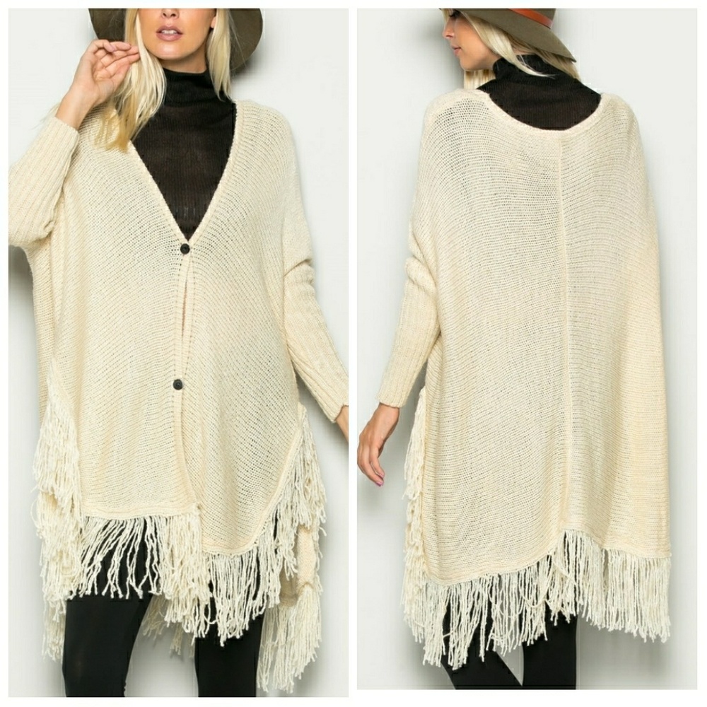 Fringed Cardigan Sweater